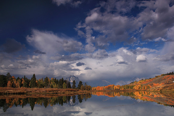 Oxbow Bend of the Snake river and a platinum blue sky